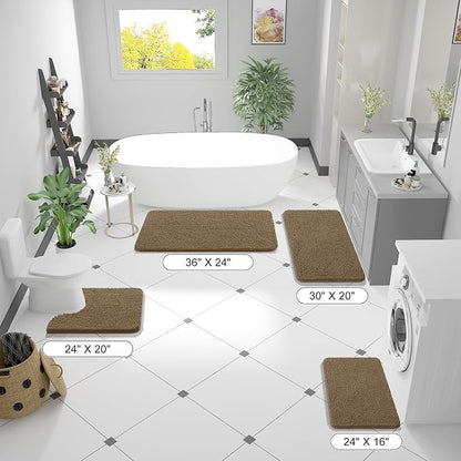 OLANLY Bathroom Runner Rugs 47x17, Extra Soft Absorbent Chenille Bath Rugs | Tan, Quick-Drying Rubber Backing, Machine Washable Long Bath Mat for Bathroom Floor, Tub and Shower, Home Decor Accessories