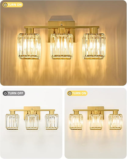 3-Light Bathroom Light Fixtures, Modern Gold Crystal Wall Light for Bathroom,Lighting Fixtures Over Mirror