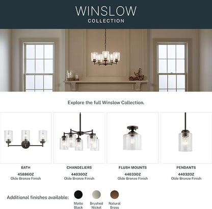 Kichler Winslow 4-Light Farmhouse Vanity Light, Olde Bronze | Clear seeded glass vanity light for bathroom mirrors (30" x 9.25" x 12"), 45887OZ