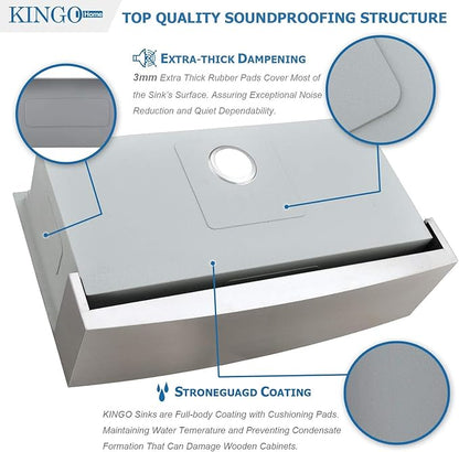 KINGO HOME 33 Inch 18 Gauge Handmade Stainless Steel Single Bowl Farmhouse Sink, Modern Farm Sink 33 Inch Apron Farmer Sinks for Kitchen Rustic With Accessories
