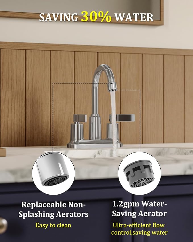 2 Pack Chrome 4 Inch Centerset Bathroom Sink Faucet 3 Hole | Faucet for Bath Sink with Pop Up Drain and 2 Supply Hoses 2 Handle Bathroom Faucets for Sink Vanity RV Evolvegoods