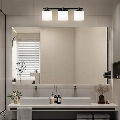24 Inch Black Bathroom Light Fixtures over Mirror 3 Light Matte Black Vanity Light Milk Glass Makeup Shower Lamp Small Farmhouse Wall Sconce Modern Desk Vintage Rustic Bath above Sink Lighting