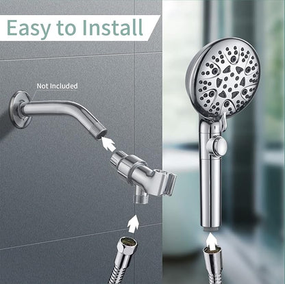 Handheld Shower Head with 79inch Extra Long Hose,ON OFF Switch. | 8 Spray Settings High Pressure Detachable Showerhead,Built-in Power Sprayer to Clean Pets, Adjustable Angle Bracket,Silver