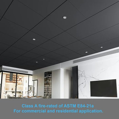 Art3d 12-Pack Smooth Drop Ceiling Tile 2ft x 2ft - Fire-Rated, Waterproof, Reusable - Premium PVC, No Sag and Breakage - Cover 48 Sq. Ft, Black | 2 x 2 ft, PVC, Waterproof, Fire-Rated, Reusable, Compatible with Grid System, Perfect for Living Room