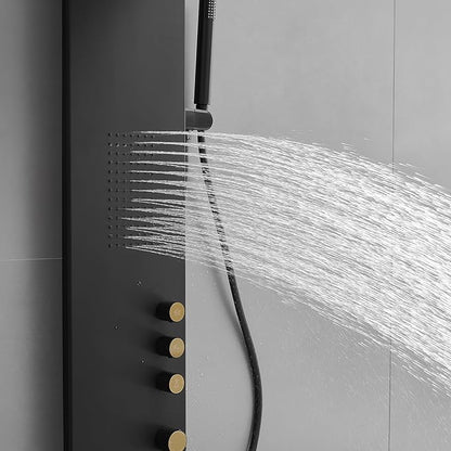 BWE 3 IN 1 Shower Panel Tower System Stainless Steel Shower Panel Rainfall Shower Head with Handheld Shower and Massage Body Jets Wall Mount Shower System,Matte Black