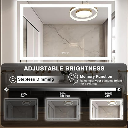 EchosLife 55"x40" Bathroom Mirror with LED Lights | Backlit + Front Lit, Anti-Fog, Stepless Dimmable, 3 Colors, Memory, Tempered Glass, UL Listed, Horizontal/Vertical
