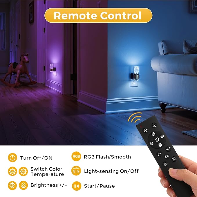 L LOHAS LED Night Light, [2-Pack] Dimmable Night Lights Plug into Wall | Remote Control, RGB Color Changing, Dusk to Dawn Sensor, Acrylic Bubble Nightlight for Bathroom