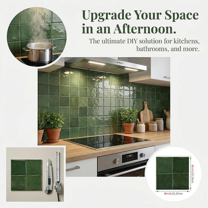 Sage Green 24 Sheets 6x6 Inch Peel and Stick Subway Tile Backsplash, Self Adhesive Wall Tiles for Kitchen Bathroom, Thick Waterproof Heat Resistant, Easy Install No Grout, Renter Friendly