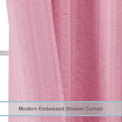 Aiyufeng Moga Extra Long Bright Pink Shower Curtain 96 Inch Long, Embossed Texture Fabric Bathroom Shower Curtain, Large Hotel Bath Curtain with 12 Holes, 72Wx96H, Hot Pink