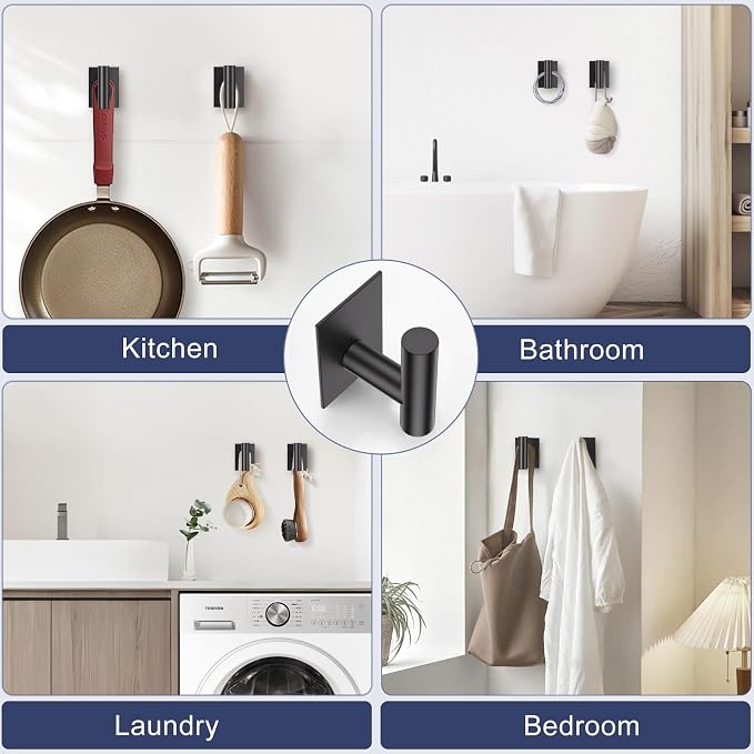 Lairuier Matte Black Bathroom Hardware Set, Adhesive or Screw Wall Mounted | Bathroom Accessories Set, Adhesive or Screw Wall Mount Toilet Paper Holder and Hand Towel Bar Holder, No Drill 2 Towel Hooks
