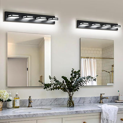 LED Modern Bathroom Light Fixtures, 4-Light 30-Inch Matte Black Vanity Lights for Bathroom Lighting Fixtures Over Mirror, 350° Rotatable Acrylic, 6000K Cool White Wall Lamp