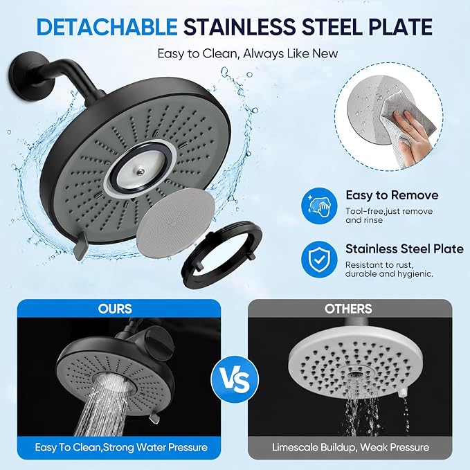 2-Piece Filtered Shower Faucet Set with Valve, 6-Inch 3-Function Shower Head with 18-Stage Filter, Single-Handle Pressure Balance Trim, Matte Black
