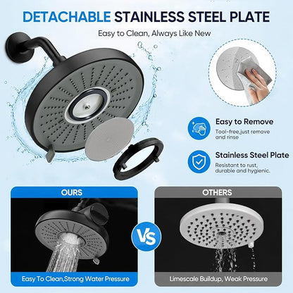 2-Piece Filtered Shower Faucet Set with Valve, 6-Inch 3-Function Shower Head with 18-Stage Filter, Single-Handle Pressure Balance Trim, Matte Black