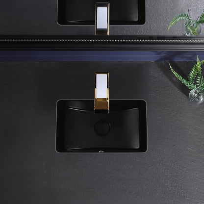 Black Undermount Bathroom Sink 16.7x10.7 Inch Small Bathroom Sink Matte Black Bathroom Under Counter Lavatory Vanity Sink Basin Rectangular Porcelain Ceramic Undermount Sinks with Overflow