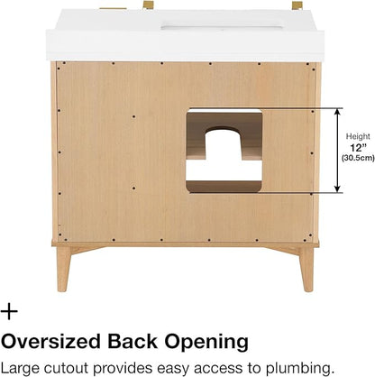 OVE Decors Indy 36 in. Undermount Single Sink Bathroom Vanity with White Engineered Marble Top, Rustic Ash