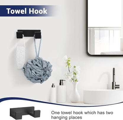Lairuier Matte Black Bathroom Accessories, 23.6 inches Towel Bar Set | Including Towel Bar, Towel Holder, Toilet Paper Holder, Towel Hook, SUS304 Stainless Steel Bathroom Towel Holder Hardware Set