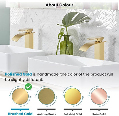 gotonovo Modern Waterfall Tall Bathroom Faucet 1 Hole, Brushed Gold | Vessel Sink Faucet Single Handle 304 Stainless Steel,Pop Up Drain,24" cUPC Supply Line,for Lavatory Vanity Restroom Basin RV