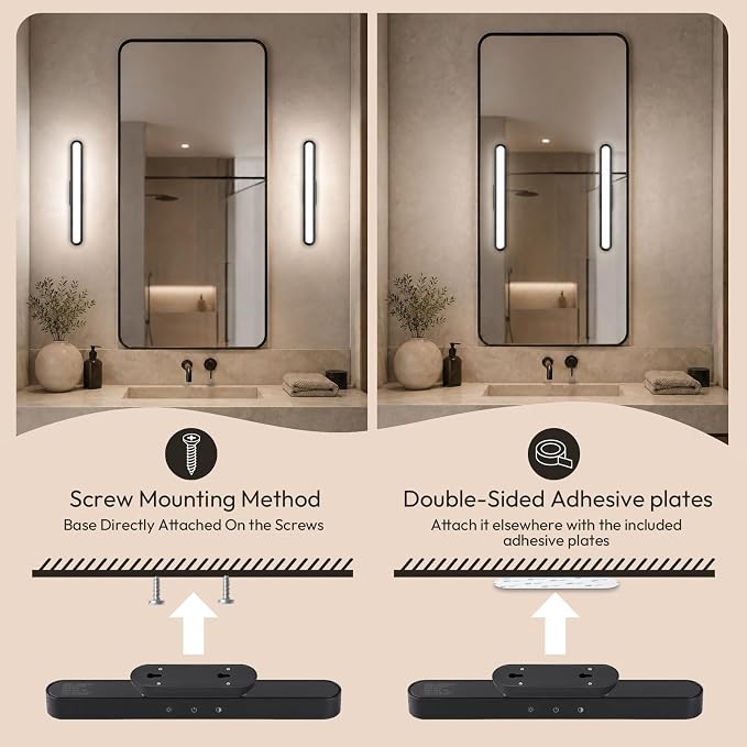 Mirror Light Bar, 2600mAh Rechargeable LED Stick on Vanity Lights for Mirror, 3 Color Modes Stepless Dimming Makeup Lights, Magnetic Wireless LED Lights for Bathroom Mirror, Closet(Black)