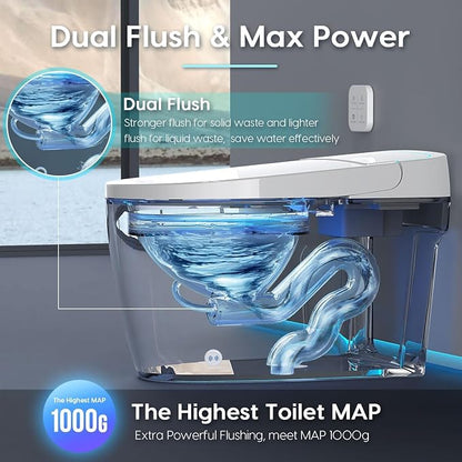 Glendan Smart Toilet Auto Flush: Off Seat Dual Flush One Piece Toilet, Elongated Heated Toilet Seat, Electric Toilets for Bathroom with Night Light, Remote, Pre Wet, Soft Close Seat&Lid, ADA Height