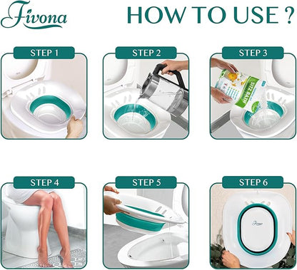 Fivona Sitz Bath for Toilet Seat Postpartum and Hemorrhoids Care - Yoni Steam Seat - Foldable Basin for Epsom Salt Soak - Portable Bidet BPA Free Temperature Resistant - Universal Fit - Green