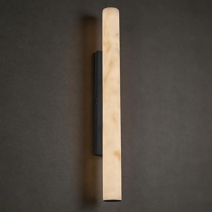 Alabaster Wall Sconce Black, 36" Large Matte Black Linear Sconce, Durable Modern Wall Sconces for Bathroom Vanity, Dimmable 3000K Faux Alabaster Lighting for Living Room, Bedroom, Stairs (1 Pack)