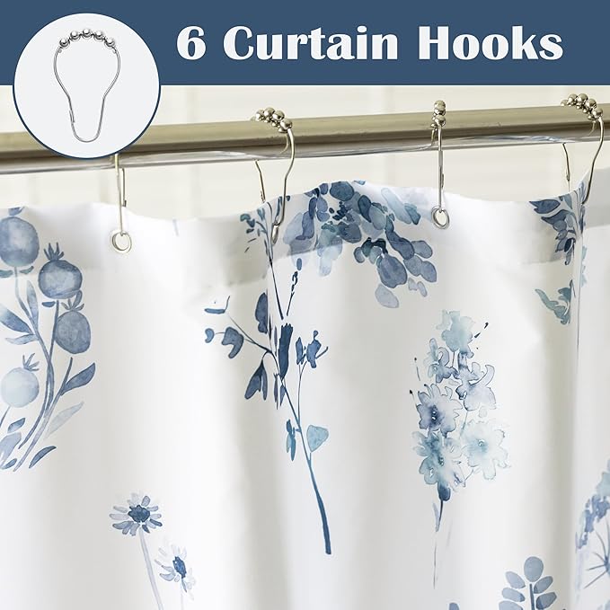 Navy Blue Small Stall Shower Curtain,Waterproof Fabric Dark Blue and White Nautical Theme Ocean Shower Curtains for Bathroom Set with Hooks 36X72