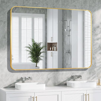 Bathroom Mirror for Wall, 30"x48" Black Bathroom Mirror for Over Sink, Shatterproof Tempered Glass Vanity Mirror with Anti-Rust Aluminum Alloy Frame, Hang Horizontally or Vertically, Gold