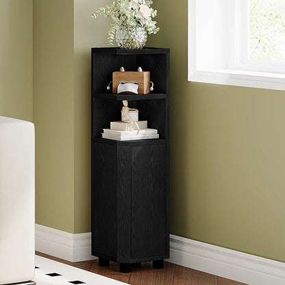 Corner Cabinet, Small Bathroom Corner Cabinet with Doors, Narrow Storage Cabinets with Adjustable Shelves, Bathroom Organizers and Storage for Small Space, Black BC20004X