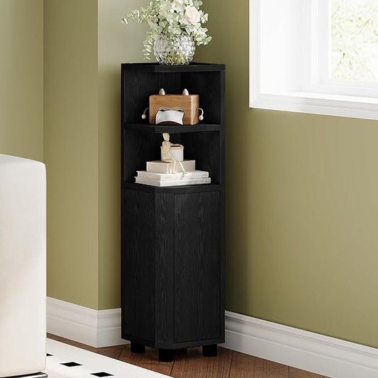 Corner Cabinet, Small Bathroom Corner Cabinet with Doors, Narrow Storage Cabinets with Adjustable Shelves, Bathroom Organizers and Storage for Small Space, Black BC20004X
