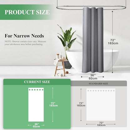 Stall Waffle Shower Curtain 256 GSM Heavy Fabric 36x72 Grey/Gray | Narrow Half Size, Thick Cloth, Weighted Hem, Water Repellent, Hotel Luxury Polyester Shower Curtain Set for Bathroom 6 Hooks