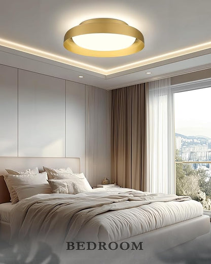 Ken & Ricky Flush Mount Ceiling Light Fixture, Led Dimmable 24w for Bedroom Kitchen Bathroom Laundry Hallway Entryway,Remote Control (Brushed Gold,12Inch,1PK)