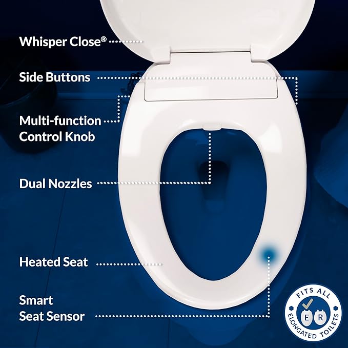 Bio Bidet BB500 Heated Electric Bidet Seat with Warm Water Wash, Night Light, Low Profile Design, Elongated