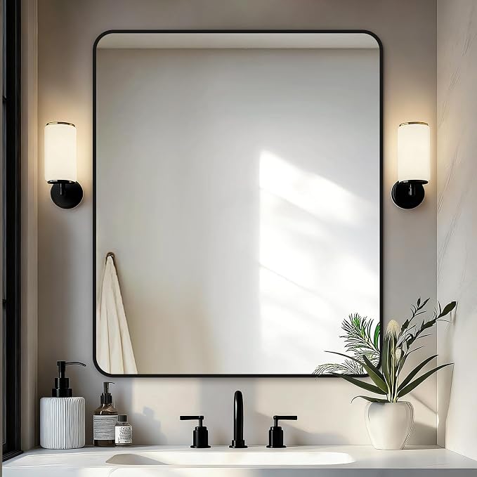 Bathroom Vanity Mirror, Black Framed Mirror for Over Sink, 36x30 | HD glass, distortion-free for makeup and grooming, Sturdy frame, all mounting hardware, hangs horizontal or vertical