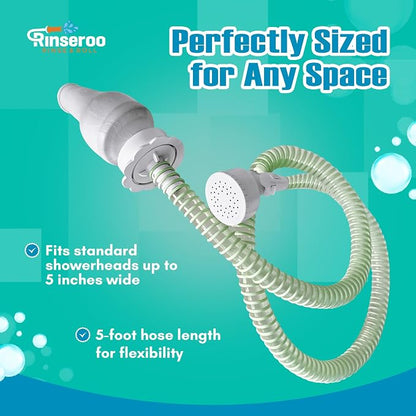 Rinseroo Slip-On Handheld Shower Attachment Hose w/Spray Head | Seated Bathing, Converts Fixed Shower Head, Portable No-Install, For Seniors & RV, Gravity Fed