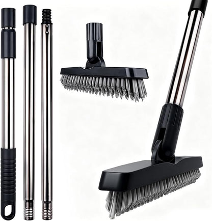 2 Pack Grout Brush with Long Handle, Swivel Cleaning Grout Line Scrubber - Extendable Durable Handle Grout Cleaner Brush for Bathroom,Tile,Baseboard,Walk in Shower,Corner & Narrow Space (Black)