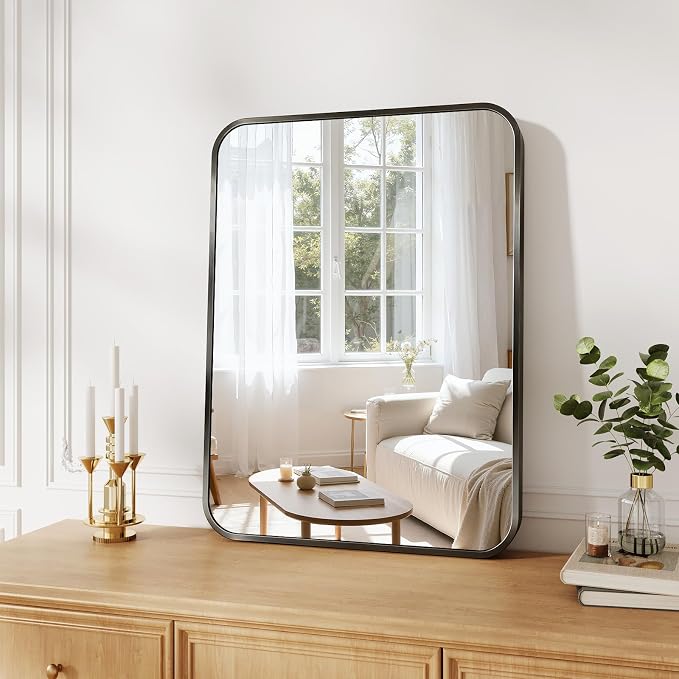 Koonmi Metal Framed Bathroom Mirror, 22"X30" Anti-Rust Bathroom Vanity Mirror, High-Definition Tempered Glass Bathroom Mirrors for Over Sink, Modern Decorative Wall Mirror for Restroom
