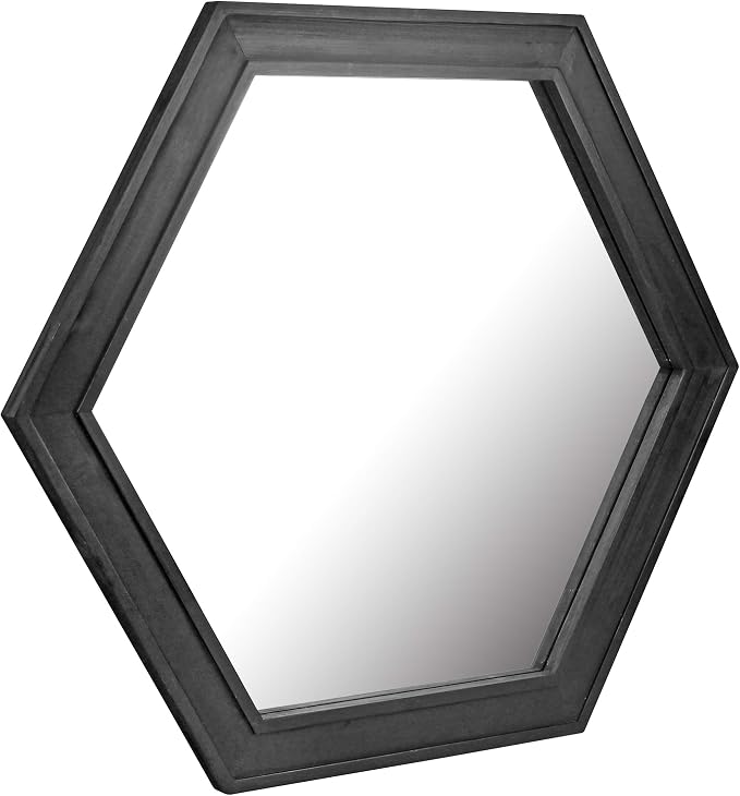 Stonebriar Decorative 24" Hexagon Wall Mirror with Black Wood Frame and Attached Hanging Bracket, Decorative Country Rustic Decor for the Living Room, Bedroom, Bathroom, Hallway, and Entryway