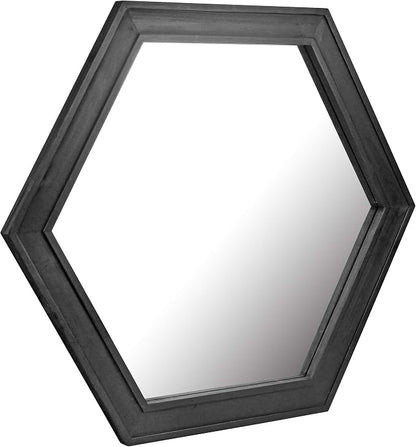 Stonebriar Decorative 24" Hexagon Wall Mirror with Black Wood Frame and Attached Hanging Bracket, Decorative Country Rustic Decor for the Living Room, Bedroom, Bathroom, Hallway, and Entryway