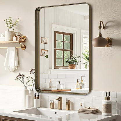 Fabuday Bathroom Mirror 36x24 Inch, Bronze Frame Rectangle Wall Mirror Over Sink - Rustic Vanity Mirror for Modern Farmhouse Decor, Heavy-Duty Hooks Included, Horizontal or Vertical Hanging