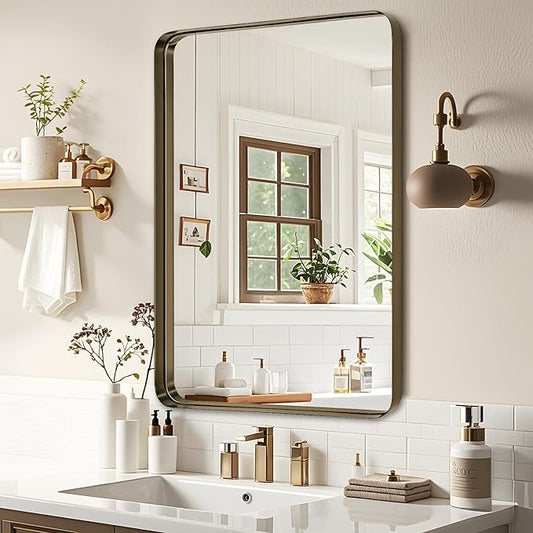 Fabuday Bathroom Mirror 36x24 Inch, Bronze Frame Rectangle Wall Mirror Over Sink - Rustic Vanity Mirror for Modern Farmhouse Decor, Heavy-Duty Hooks Included, Horizontal or Vertical Hanging