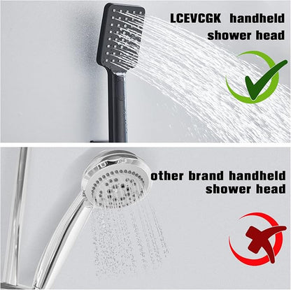 Shower Head Matte Black, Shower Faucet Set Bathroom Shower System with 8 inch Square Rain Shower Head Wall Mounted with 3-Setting Handheld Spray, Rainfall Shower Combo Set