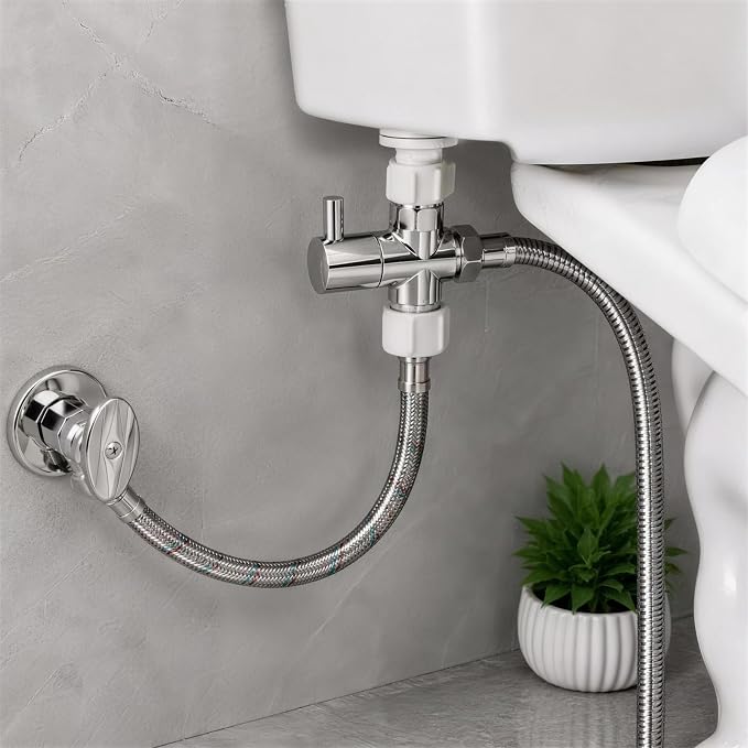 Bidet T Adapter with Shut off Valve,Solid Brass T Valve for Bidet Toilet 7/8” X 7/8” X 1/2”or 3/8”,Tee Connector Bidet Attachment for Toilet
