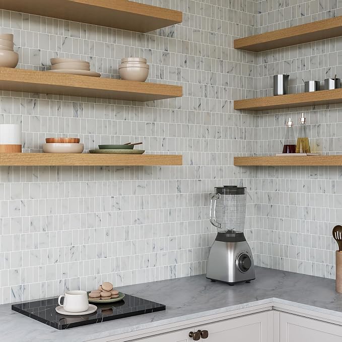 White Marble Mosaic Tile Honed for Kitchen Backsplash Bathroom Shower | Water Resistant Heat Resistant Marble Backsplash Tiles for Wall Floor Fireplace Surround 4SQFT Durable Nature Veins