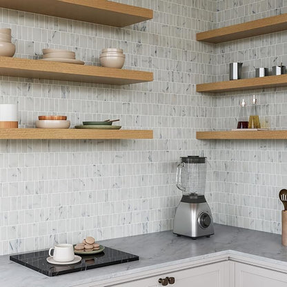 White Marble Mosaic Tile Honed for Kitchen Backsplash Bathroom Shower | Water Resistant Heat Resistant Marble Backsplash Tiles for Wall Floor Fireplace Surround 4SQFT Durable Nature Veins
