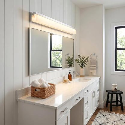 URSOLA LED Bathroom Vanity Light Fixture Over Mirror 32.3 inch Modern Rectangle Finishing Bath Vanity Lighting Bar 4000K Daylight Wall Sconce (Chrome)