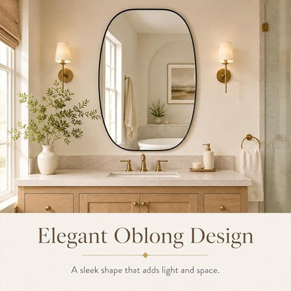Black Oval Bathroom Mirrors for Over Sink 24x32 Inch | Oblong Vanity Mirror, Crystal-Clear HD Glass, Rust-Proof Aluminum Frame, Inner-Curved Decor for Bedroom, Entryway