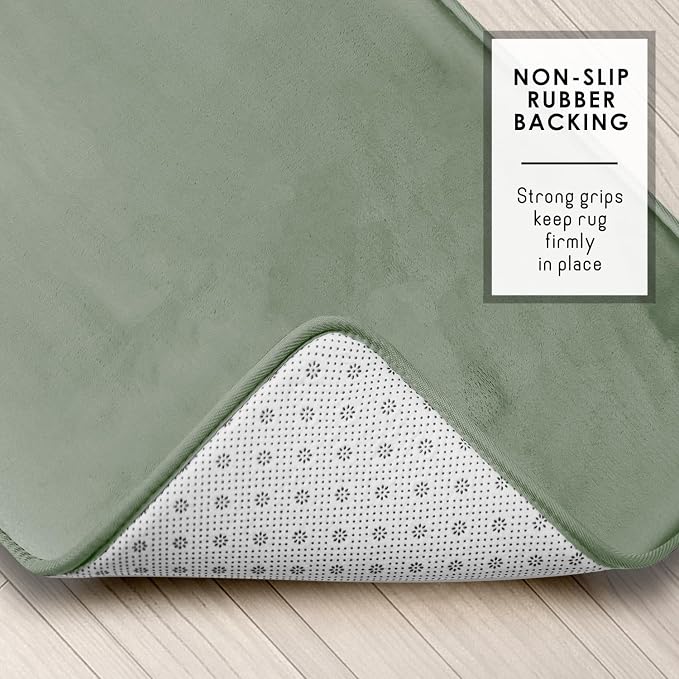 Clara Clark 2 Piece Bathroom Rugs, Velvet Memory Foam Bath Mat Set, Non-Slip Bath Rugs, Machine Wash, Dries Quickly, Ultra Soft Plush Bath Mats for Bathroom, 17 x 24 + Contour, Ice Green