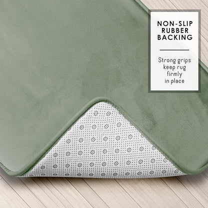 Clara Clark 2 Piece Bathroom Rugs, Velvet Memory Foam Bath Mat Set, Non-Slip Bath Rugs, Machine Wash, Dries Quickly, Ultra Soft Plush Bath Mats for Bathroom, 17 x 24 + Contour, Ice Green