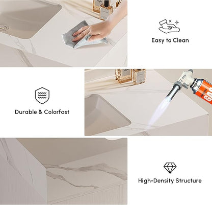 Bathroom Vanity with Sink, 39.3" Floating Bathroom Vanity Set, Modern Wall-Mounted Cabinet with Sintered Stone Countertop, Undermount Sink & White Finish, Easy to Clean