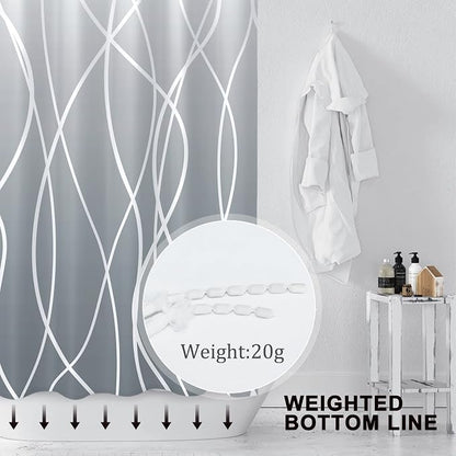 Striped Shower Curtain for Bathroom, Ombre Grey, 72" W x 72" L | with Hooks, Modern Hotel Style, Water Repellent, Washable, Weighted Hem
